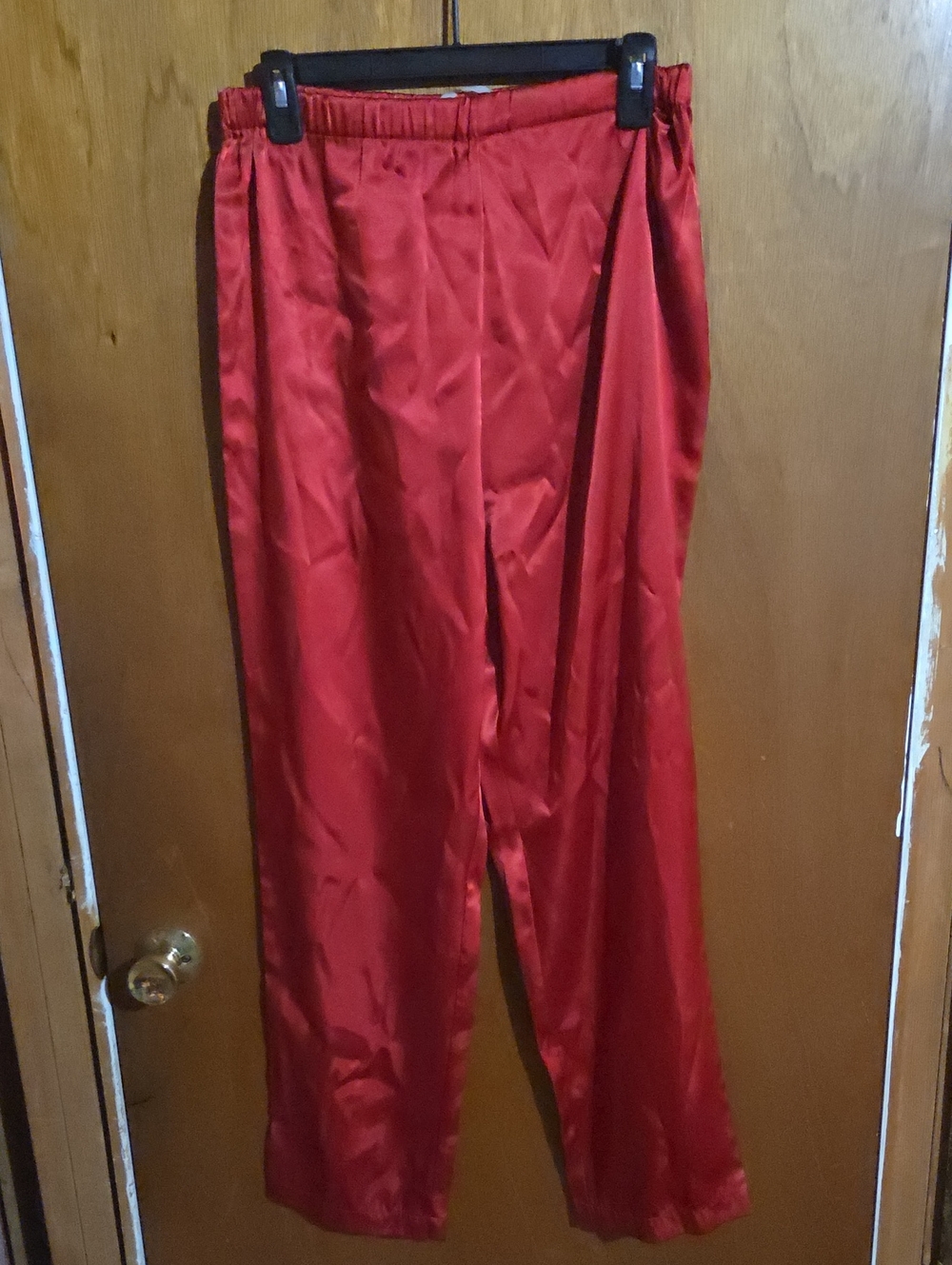 Women's Red Satin Wide-Leg Pants